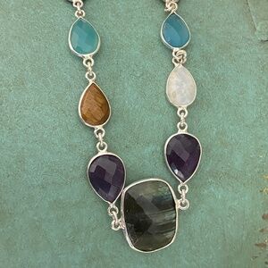 Genuine stone multicolored necklace on sterling silver.